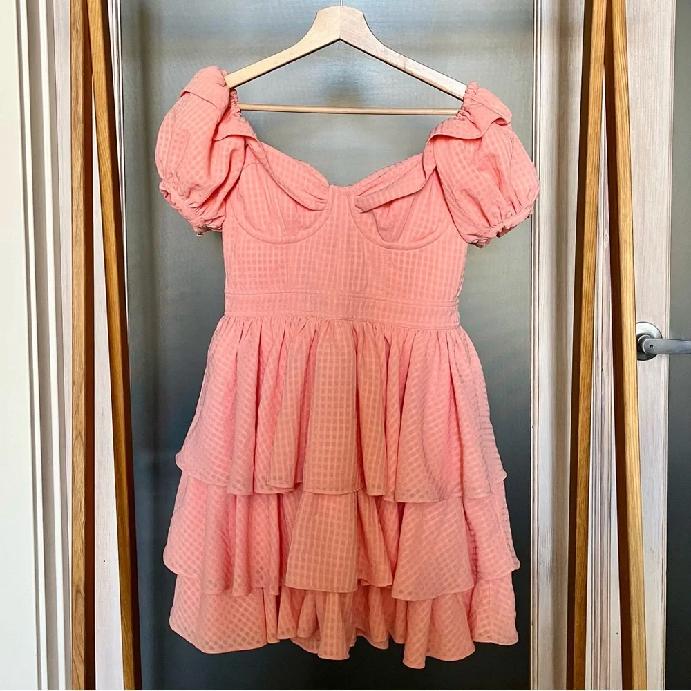 SAFIA PEACH OFF SHOULDER MINI DRESS - Picture 2 of 8